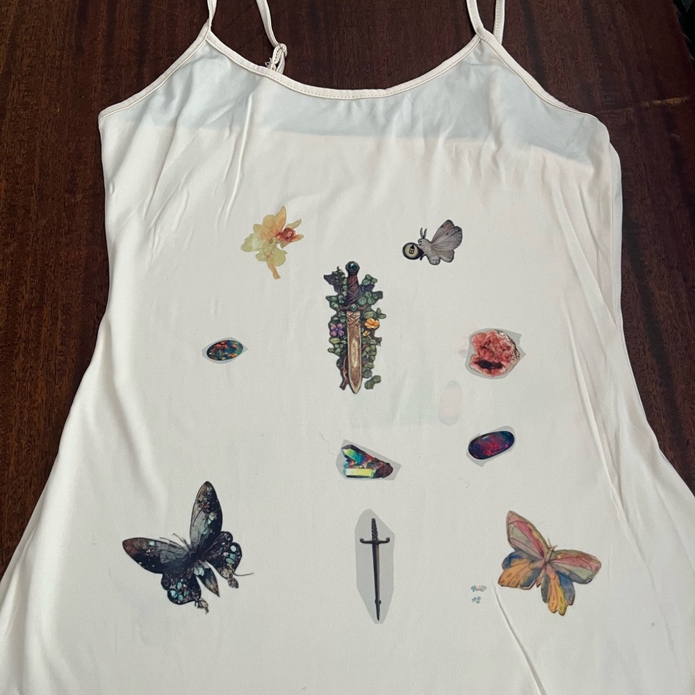 White Spaghetti Strap dress with Butterfly Print